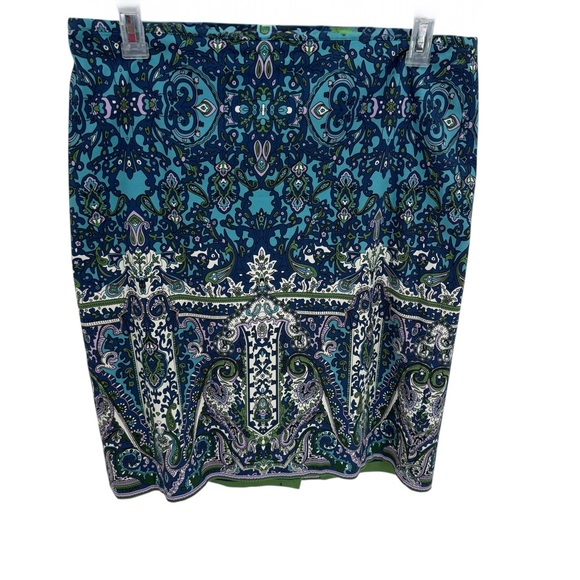 Talbots Straight Skirt Womens Size 14 Blue Paisley Pencil Back Zip Lined Career - Picture 1 of 8